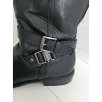 G by Guess Black Leather Boots Womens 7 Tall Knee High Zip Up Buckles Riding