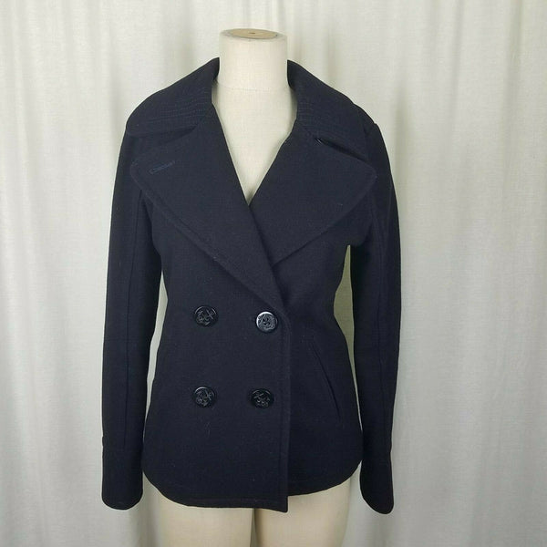 American Eagle Wool Military Double Breasted Peacoat Jacket Womens S Navy Blue