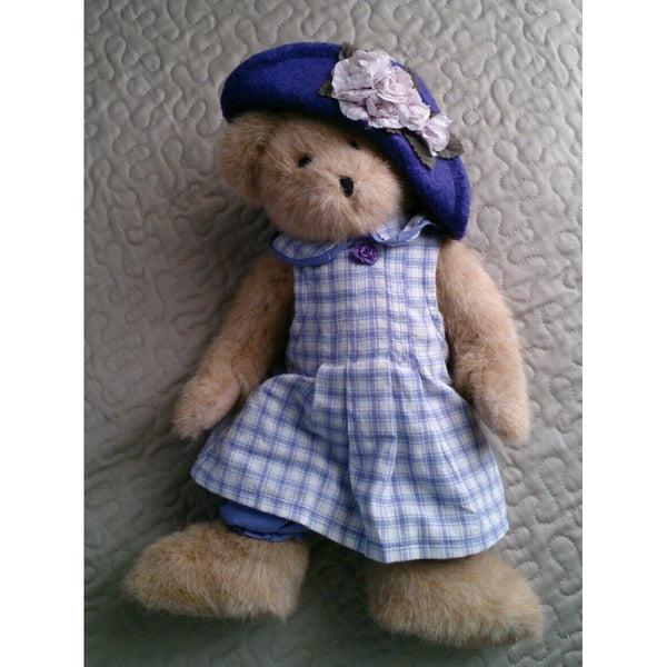 2004 Boyds Bear Karissa Heart to Heart Friend Purple Hat Plaid Dress 15" plush