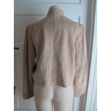 Filene's Cow Split Leather Cropped Open Front Stand Up Collar Jacket Womens sz L