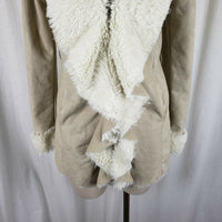 Mystree Vegan Faux Suede Sherpa Lined Drape Ruffled Swing Jacket Coat Womens S