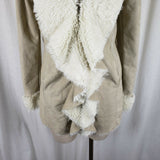 Mystree Vegan Faux Suede Sherpa Lined Drape Ruffled Swing Jacket Coat Womens S