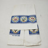 VINTAGE Stevens Rooster Rabbits Swan Flowers Woven 100% Linen Dish Tea Towel NOS