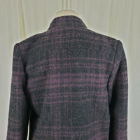 Paul Levy Purple Plaid Mohair Wool Midi Peacoat Womens M  L Vintage 80s Black