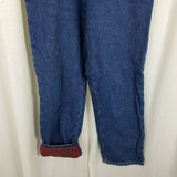 LL Bean Red Plaid Flannel Lined Denim Blue Jeans Pants Womens 6R Insulated