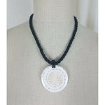 Polished Stone Circle Medallion Pendant Chunky Beaded Necklace Statement Piece