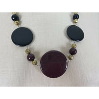 Glass Circles Flat Beads BEADED NECKLACE Contemporary Statement Piece Burgundy