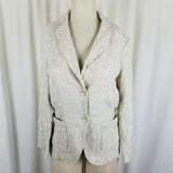 Gui Italy Linen Flax Eyelet Lace Look Woven Button Blazer Jacket Womens 8 Tan