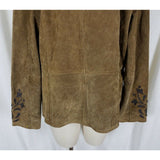 Brandon Thomas Brown LEATHER Suede Embellished Vines Applique JACKET Womens XL