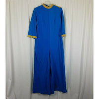 Lisanne Loungewear Blue Velour Pantsuit Jumpsuit Culottes Womens 16 60s 70s MCM