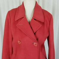 LL Bean Wool Cashmere Double Breasted Peacoat Jacket Short Coat Womens 6P Coral
