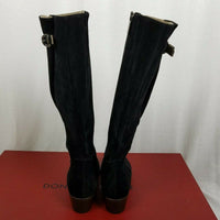 Donald Pliner Tall Black Leather Suede Buckle Riding Boots Boho Hippie Womens 38