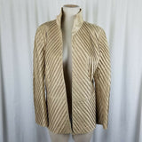 Sabing Bach Silk Ruched Open Front Swing Blazer Jacket Womens L Diagonal Striped