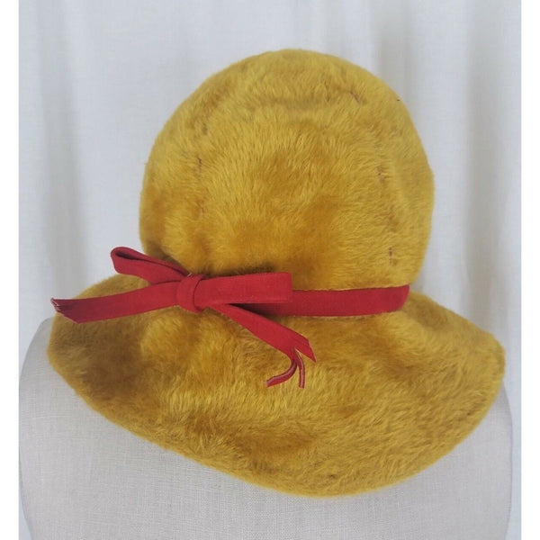 Vintage Emme Boutique BUCKET Pixie Twiggy Camel Faux Fur Hat Mod Italy Womens