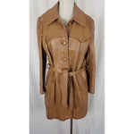 New England Sportswear Co Belted Brown Leather Jacket Peacoat Western Womens 14