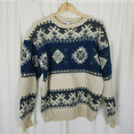The Lodge Wool Nordic Snowflake Crewneck Pullover Knit Sweater Men's M Vintage