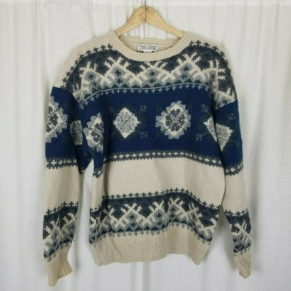 The Lodge Wool Nordic Snowflake Crewneck Pullover Knit Sweater Men's M Vintage