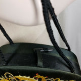 Vintage Embroidered Chinese Dragon Black Silk Handbag Purse Mirror Chinese Japan