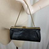 VINTAGE 60s Faux Alligator Snakeskin Leather Hard Case Pillbox Purse Handbag Bag