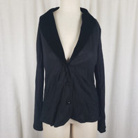 J.Jill Wool Jacket Blazer Womens S Black Velvet Collar Trim Plunge Neckline