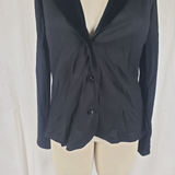 J.Jill Wool Jacket Blazer Womens S Black Velvet Collar Trim Plunge Neckline