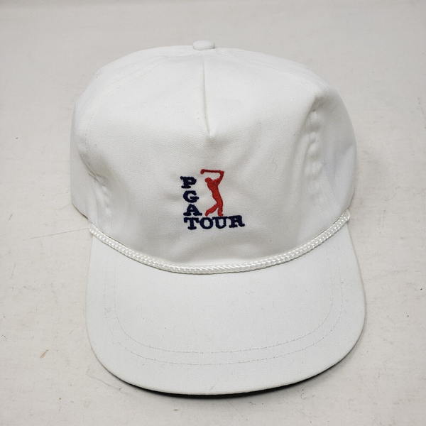 Vintage PGA Tour Rope Strapback Cap Hat Ram Golf Corp Mens OS White Embroidered