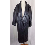 JCPenney Black Leather Maxi Motorcycle Biker Duster Long Trench Coat Womens S