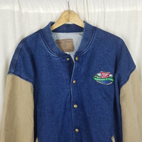 Miller Friends of the Field Denim Canvas Bomber Jacket Mens XL Vintage High Life