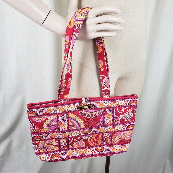 Vera Bradley Raspberry Fizz Shoulder Bag Handbag Tote Large Purse Quilted Toggle