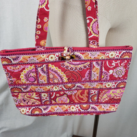 Vera Bradley Raspberry Fizz Shoulder Bag Handbag Tote Large Purse Quilted Toggle