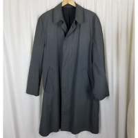 Vintage London Fog Clipper Mill Plaid Placket Front Trenchcoat Mens 40R Gray