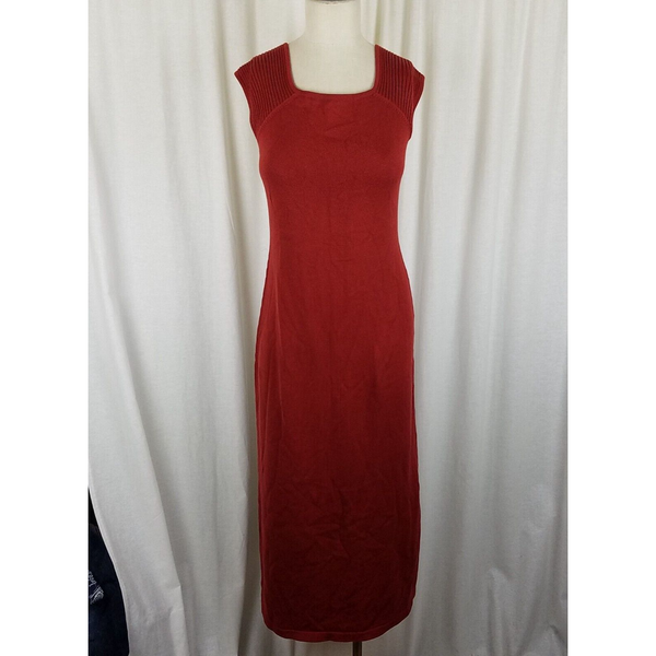 Peruvian Connection Pima Cotton Sangria Ribbed Shoulder Maxi Dress Womens XS
