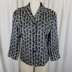 Talbots Silk Black & White Printed Button Up 3/4 Sleeve Jacket Blazer Womens 8