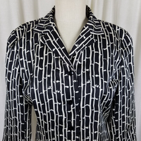 Talbots Silk Black & White Printed Button Up 3/4 Sleeve Jacket Blazer Womens 8
