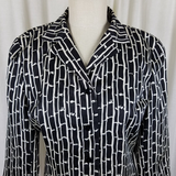 Talbots Silk Black & White Printed Button Up 3/4 Sleeve Jacket Blazer Womens 8