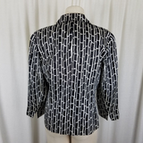 Talbots Silk Black & White Printed Button Up 3/4 Sleeve Jacket Blazer Womens 8