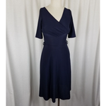 Leona Edmiston Stretch Faux Wrap Fit & Flare Twirl Dress Womens 2 Banded Waist