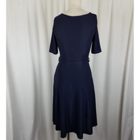 Leona Edmiston Stretch Faux Wrap Fit & Flare Twirl Dress Womens 2 Banded Waist
