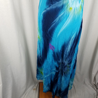 Vintage Asymmetrical Blue Tie Dye Dress Flowing Band Collar Maxi Halter Womens S