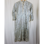 Antique French Satin Long Night Dress Shirt Mens Womens Unisex XS S Pinstripes