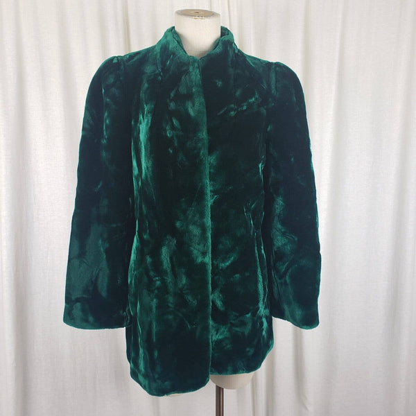 Sasson Glenoit Faux Shaggy Fur Midi Car Coat Long Jacket Womens M Emerald Green