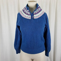 Pandora Scotchkin Wool Nordic Fair Isle Knit Henley Sweater Womens S M Jumper