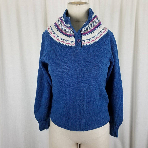 Pandora Scotchkin Wool Nordic Fair Isle Knit Henley Sweater Womens S M Jumper