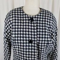 Mister Leonard Large Houndstooth Print Tweed Cropped Jacket Womens 12 Woven Wool