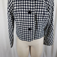 Mister Leonard Large Houndstooth Print Tweed Cropped Jacket Womens 12 Woven Wool