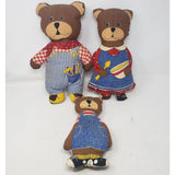 Vintage 3 Little Bears Stuffed Animals Plush Lot Cut & Sew Fabric Panels Denim