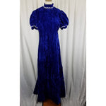 Vintage Crushed Blue Velvet Maxi Dress Womens L XL Formal Puff Sleeves Bric Brac