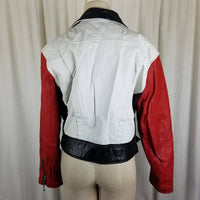 Chia Colorblock Leather Moto Biker Jacket Belted Womens L MJ Thriller Cropped