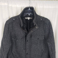 Kenneth Cole NY Herringbone Tweed Wool Bomber Field Jacket Mens M Black & White
