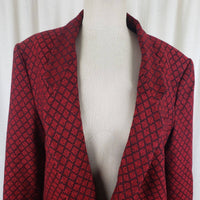 Calvin Klein Studio Red Wool Black Diamond Jacket Blazer Womens 10 USA Vintage